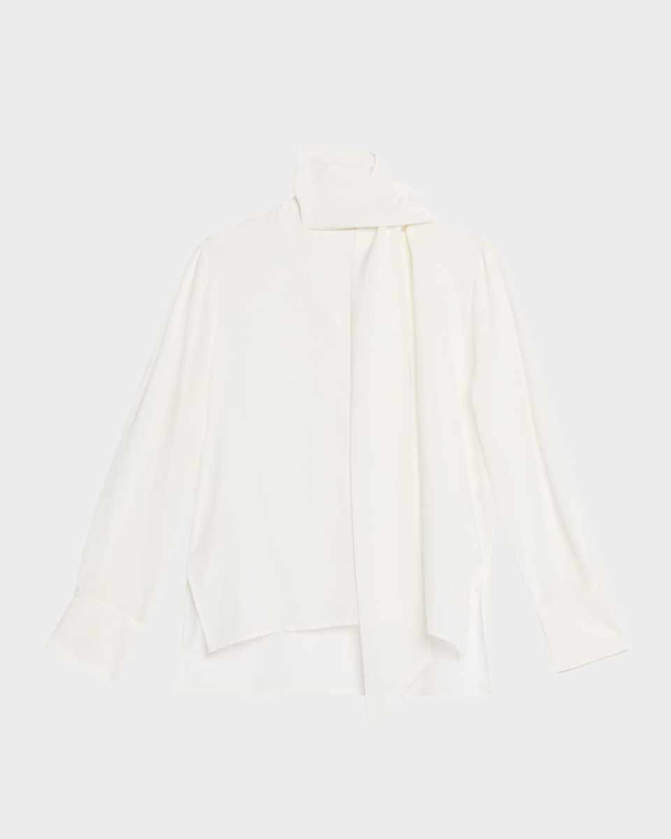 Esteban Neck-Scarf Long-Sleeve Silk Top